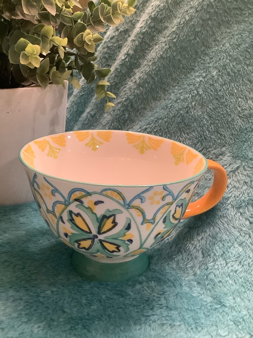 Onecci Porcelain Ceramic Coffee Cup in Summery Colors, NWT 16 oz.
